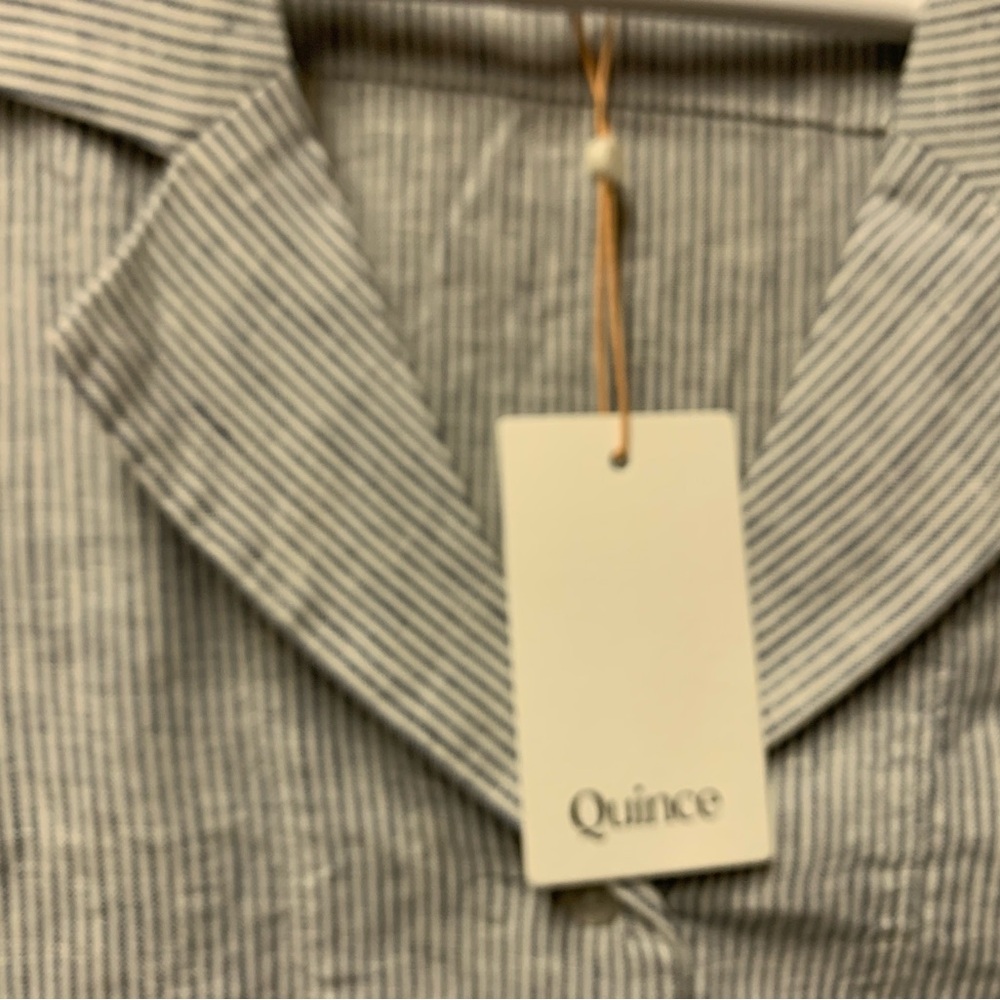 Quince Blue and White Striped Linen Top - Picture 2 of 4